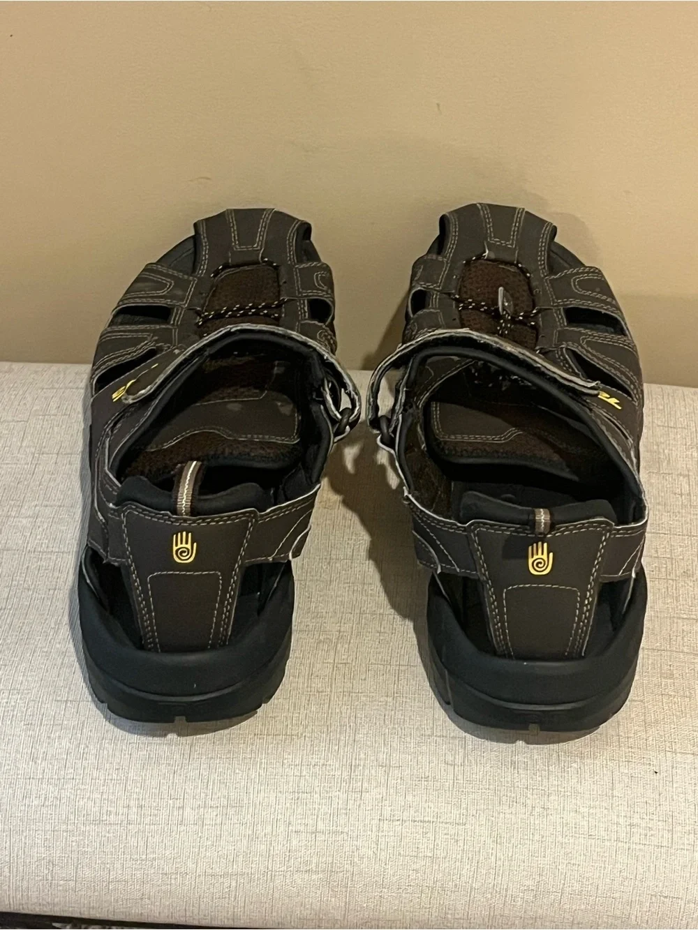 Teva Men's Dark Brown Forbay Hiking Sandals with Yellow Logo, US 13/EU 47